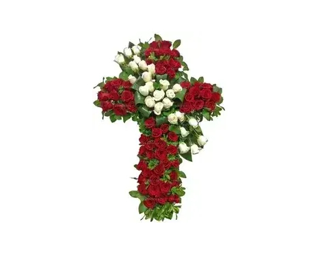 Траурный крест из живых цветов №4
